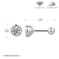 Boucle d'oreille puce en argent sterling S925 avec zircon 5A serti clos minimaliste - Argent 925 plaqué platine - 3,5 mm / Argent 925
