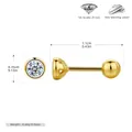 Clous d'oreilles en argent 925 doré avec incrustation de zircon 5A de 0,35 cm - Argent 925 plaqué or jaune - 2,5 mm / Argent 925