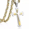 Two-tone three-layer titanium steel cross pendant necklace with chunky chain for men - Split Gold with King Chain