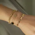 Elegant three-piece gold chain bracelet set with disk charms and multi-strand mesh design - Gold - 03204