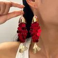 Boucles d'oreilles poisson à paillettes rouges style rétro océan avec glands dorés - Poisson à Paillettes Doré et Rouge (4400)