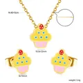 Cute cupcake enamel jewelry set with necklace and stud earrings in gold-toned steel. - Cupcake Style (SE26960YG)