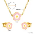 Sweet pink and white flower jewelry set with stainless steel necklace and stud earrings - Pink White Flower Style (SE26970FG)