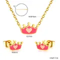 Gold-plated stainless steel jewelry set with sweet pink enamel heart crown design - Pink Crown Style (SE26980FG)