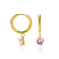 Elegante gouden roestvrijstalen creolen met roze hartvormige hangers van edelsteen - Edelsteen Hoepel Stijl (G234444G-2) / 18K goud / Roze