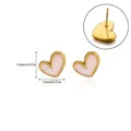 Vintage vergulde roestvrijstalen hart-oorknopjes met roze kattenoogsteen inlegwerk - Marmer Hart Stijl (G126230) / 18K goud / 12x13mm Verpakking / Wit Marmer