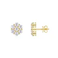 Edle 14K vergoldete S925 Silber Ohrstecker mit funkelndem D-Farbe Moissanit-Blütencluster - Hexagonale Blumen-Ohrstecker (E15249)