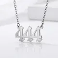 Silver 444 angel number pendant necklace with gothic font style on thin chain - Silver Gothic Angel Number 444 (P4012510P-444)