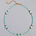 Handmade beaded necklace featuring natural turquoise stones and elegant freshwater pearls - Necklace 25 (38+5cm)