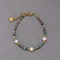 Handmade colorful natural stone beaded choker necklace with freshwater pearls and heart charm - Bracelet Style 26 (17+3cm)
