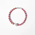 Detail view of handmade necklace with red natural stones and a single white pearl. - Bracelet Style 27 (17+3cm)