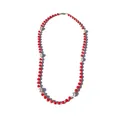 Elegant handmade beaded necklace featuring vibrant red stones and freshwater pearls. - Necklace 27 (38+5cm)