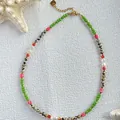 Handmade colorful natural stone choker necklace featuring genuine freshwater pearl details. - Necklace 32 (38+5cm)