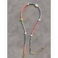 Macro detail of handmade colorful natural stone necklace with freshwater pearls and smiley bead - Necklace 34 (38+5cm)