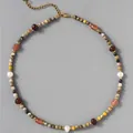 Handmade colorful natural stone necklace with freshwater pearls and gold-tone beads - Necklace 19 (38+5cm)