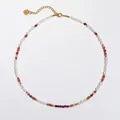 Handmade necklace with colorful natural stones and freshwater pearls with heart charm. - Necklace 10 (38+5cm)