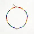 Delicate rainbow natural stone choker necklace with freshwater pearl accents for women. - Necklace 18 (38+5cm)