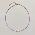 Elegant handmade purple seed bead necklace with three freshwater pearls and gold heart charm - Necklace 13 (38+5cm)