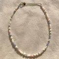 Handmade beaded choker with colorful natural stones and freshwater pearls - Necklace 37 (38+5cm)