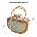 Handgeweven rotan handtas met blauw orchidee-schelppatroon voor een landelijke stijl. - Handheld Rotan Schelp Orchidee Tas