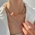 Vintage silver thorny chain necklace featuring a spiky heart pendant for punk hip hop style - Heart Style (K-494) / Antique Silver