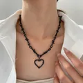 Black barbed wire heart necklace in punk hip hop style, SKU variant shown on model - Heart Style (K-495) / Black