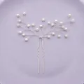 Elegant bridal hair fork with handmade white pearl branches on adjustable silver wire. - Evening Party Hair Stick, 1-Pack HS-J5920S
