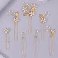 Exquisite 7-piece bridal hair pin set featuring gold leaves and white faux pearls - Exquisite Camera-Ready Hair Sticks Set of 7 HS-J7376G