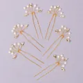 Set of six elegant gold bridal hairpins featuring faux pearls and crystal accents for weddings - Bridal Travel Photography Hair Sticks, 6-Pack HS-J6485