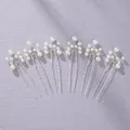 Elegant 6-piece bridal pearl hair pin set with silver U-shaped metal finish for weddings - Wedding Dress Matching Hair Sticks, 6-Pack HS-J6334