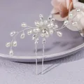 Elegant bridal hair pin with faux white pearls and clear crystals on silver wire base - Gentle and Sweet Hair Stick, 1-Pack HS-J4475
