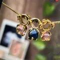 Gold plated girl pendant necklace with heart shaped pink and blue stones - 1 Boy + 1 Girl (Color Note Required) / 18K Gold / 2PCS
