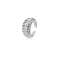 Elegant minimalist silver-plated open ring featuring multi-row clear crystal bands for women - Multi-layer Zirconia Row Open Ring / Silver