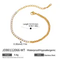 Elegante pulsera de tenis de acero inoxidable dorado con circonitas y detalle de corazón - Estilo tenis con colgante de corazón (JDB0112066-WT)