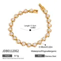 Pulsera de corazón en acero inoxidable dorado con circonitas y especificaciones - Estilo de eslabones de circonita corazón (JDB0112062)
