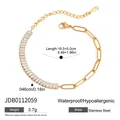 Pulsera hipoalergénica de acero inoxidable dorado con piedras de circón cuadradas - Estilo clip con empalme de circonitas cuadradas (JDB0112059)