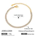 Pulsera de doble fila de circonitas en acero inoxidable dorado, resistente al agua - Estilo circonita de doble fila engastada (JDB0112064)