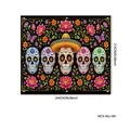 Tag der Toten Garagenbanner mit mexikanischen Zuckerschädeln und Blumen, 244x213 cm - Zuckerschädel Schwarzer Hintergrund Stil (WCX-WLJ-061)