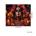 Großes Tag der Toten Hintergrundbanner mit kunstvollem Sugar Skull Frau und Blumen Design - Catrina Blumen & Kerzen Stil (WCX-WLJ-060)