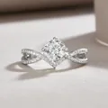 Elegant sterling silver ring with a round lab diamond and criss-cross pave band. - Size 5 / Lab-Grown Diamond (1 Carat)