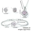 Silver clover-shaped pink cubic zirconia jewelry set with necklace, bracelet, earrings - Silver Pink Zirconia Style (TZ00291-12)