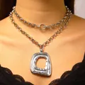 Collana geometrica argento con ciondolo cavo irregolare e catena a maglie spesse - Geometrico Irregolare Cavo Martellato (9137)