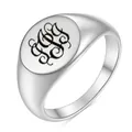 Anillo de sello de acero inoxidable plateado con grabado de monograma personalizado - Talla 5 / Letra del alfabeto I