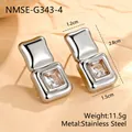 Silver rectangular stainless steel stud earrings with clear square zircon stones - 18K Gold / Stainless Steel Silver Rectangular Style (NMSE-G343-4)
