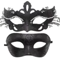 Elegant black metal filigree butterfly and glitter masquerade masks for Halloween parties - Black Couple