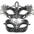 Elegant black metal lace and glitter masquerade masks for Halloween parties - Couples Silver