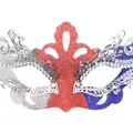 Sparkling red white and blue glitter masquerade mask with silver metal filigree accents - Flag Colors (Red/Blue/White)