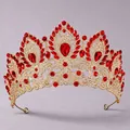 Luxurious gold wedding crown tiara adorned with brilliant red and white rhinestones - Bridal Crown with Red Rhinestones TS-J3425GRED