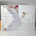Élégante invitation de mariage découpée au laser dans un papier perlé blanc premium - Blanc