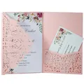 Élégante invitation de mariage rose perle découpée au laser avec motif floral. - Rose